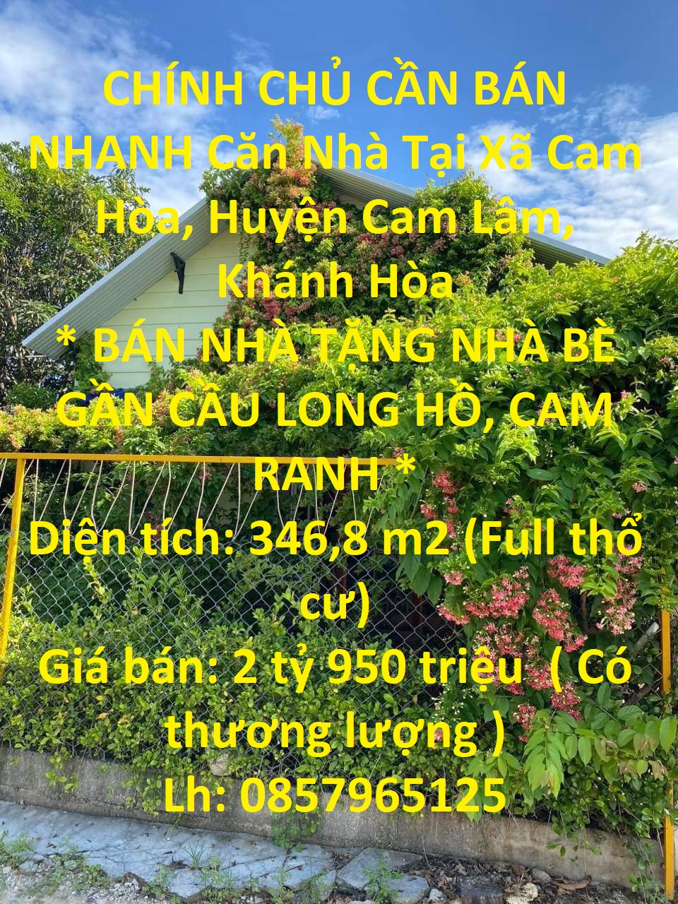 CHÍNH CHỦ CẦN BÁN NHANH Căn Nhà Tại Xã Cam Hòa, Huyện Cam Lâm, Khánh Hòa