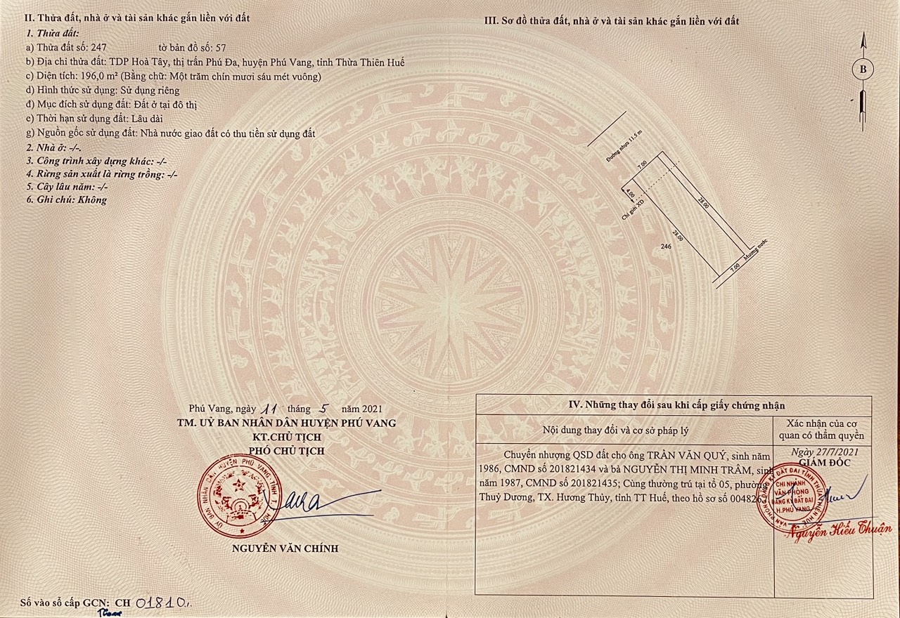 Chính chủ cần bán lô đất đẹp giá tốt ngay trung tâm Huyện Phú Vang