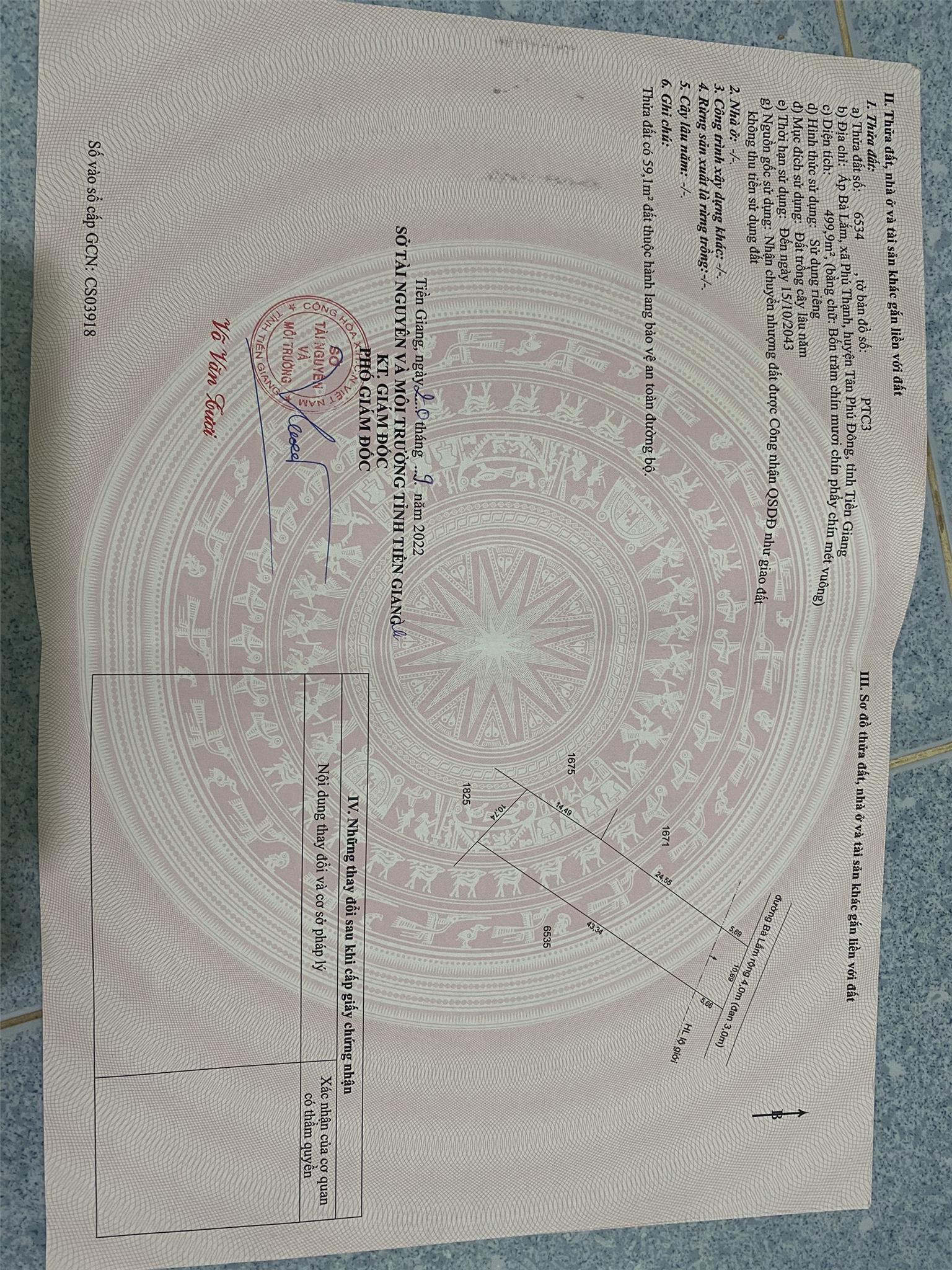 CẦN BÁN GẤP Lô Đất Tiềm Năng- Giá Tốt tại xã Phú Thạnh, Tân Phú Đông, Tiền Giang