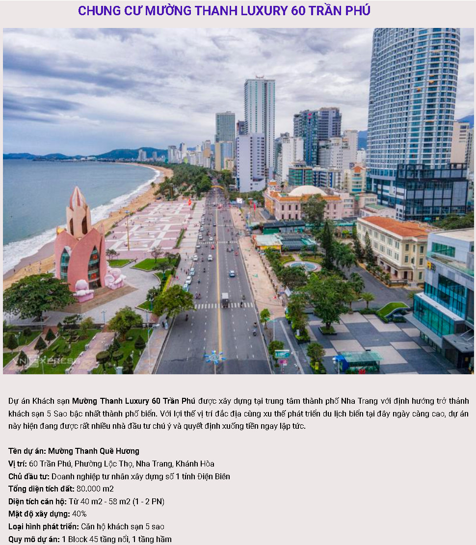 Bán căn hộ Mường Luxury Thanh 60 Trần Phú chỉ 800tr view trực biển