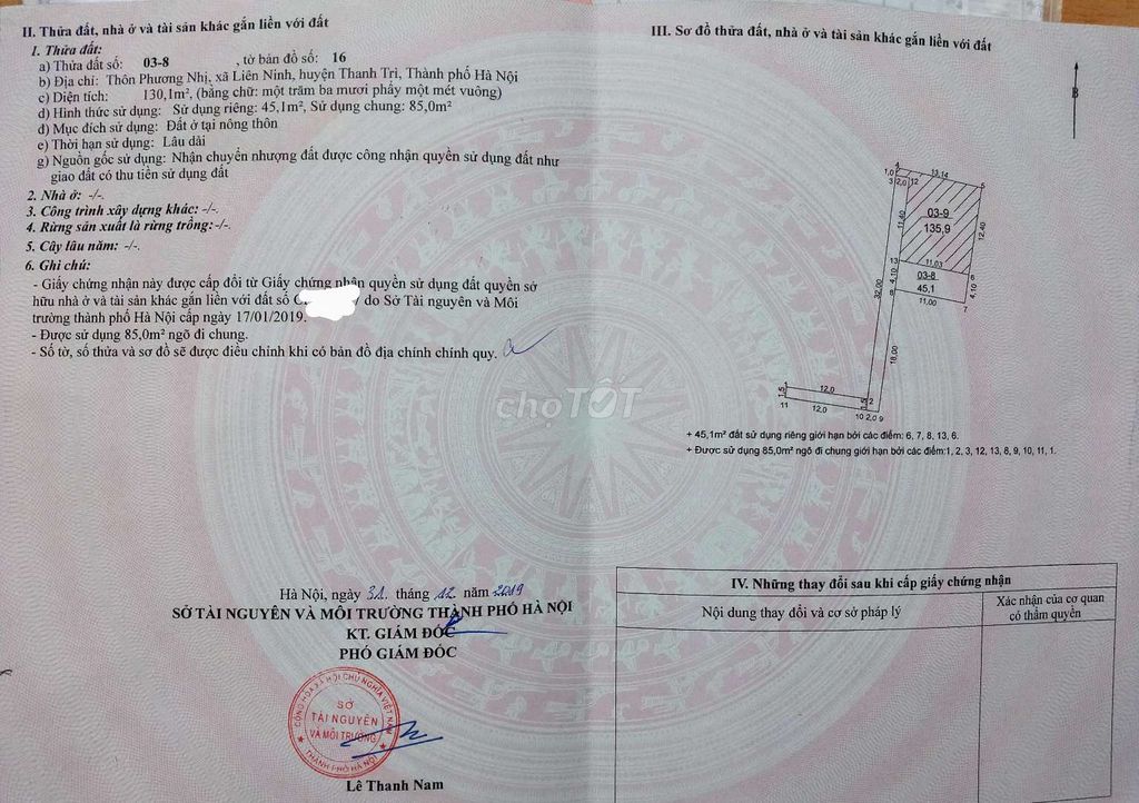 Bán 45 m2 đất sổ đỏ chính chủ tại Phương Nhị, Liên Ninh, Thanh Trì