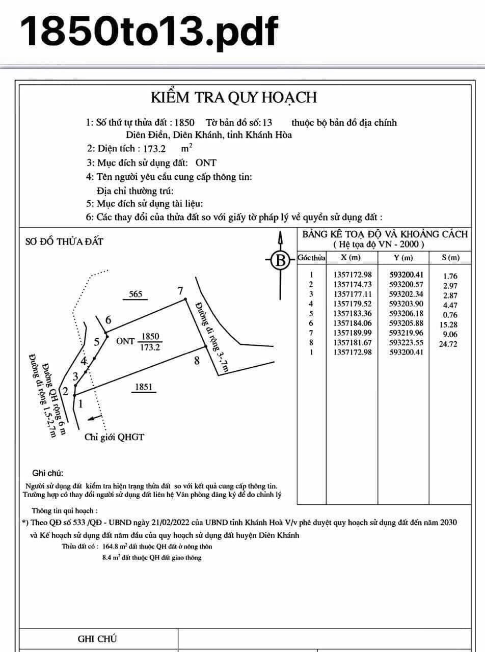BÁN ĐẤT FULL THỔ CƯ THÔN TRUNG 1, DIÊN ĐIỀN, DIÊN KHÁNH