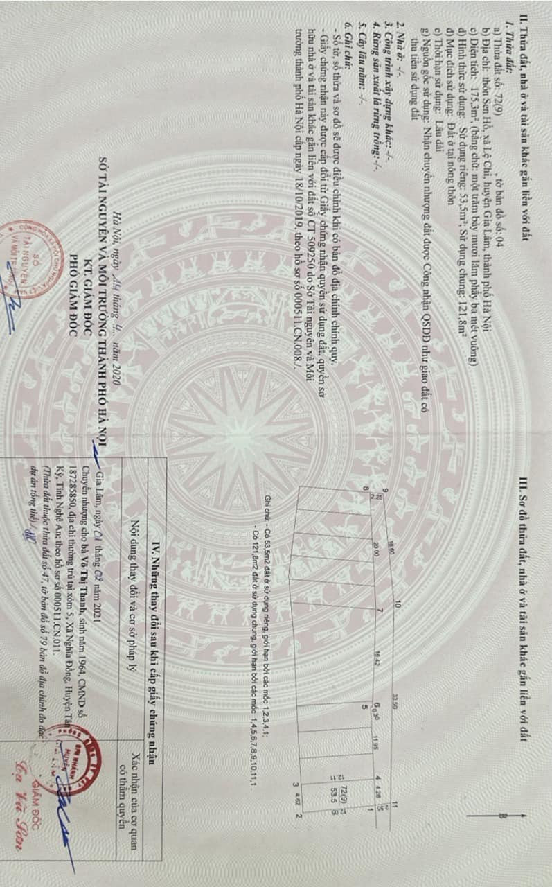 Chính chủ cần bán lô đất 2 mặt tiền tại thôn Sen Hồ, xã Lệ Chi, Gia Lâm.