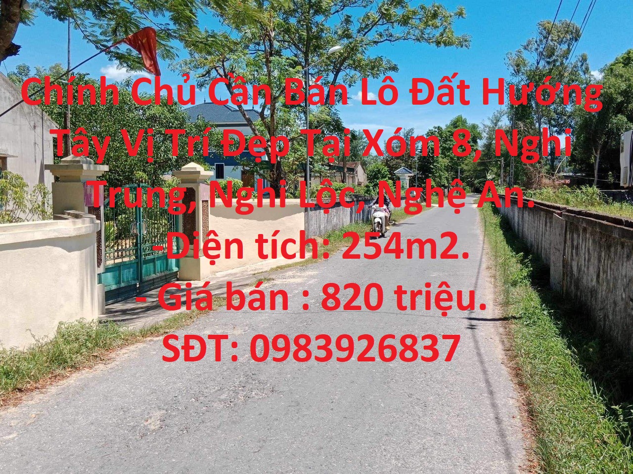 Chính Chủ Cần Bán Lô Đất Hướng Tây Vị Trí Đẹp Tại Xóm 8, Nghi Trung, Nghi Lộc, Nghệ An.