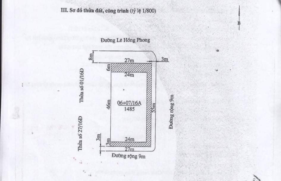 Bán lô đất 1485M mặt đường Lê Hồng Phong Hải An