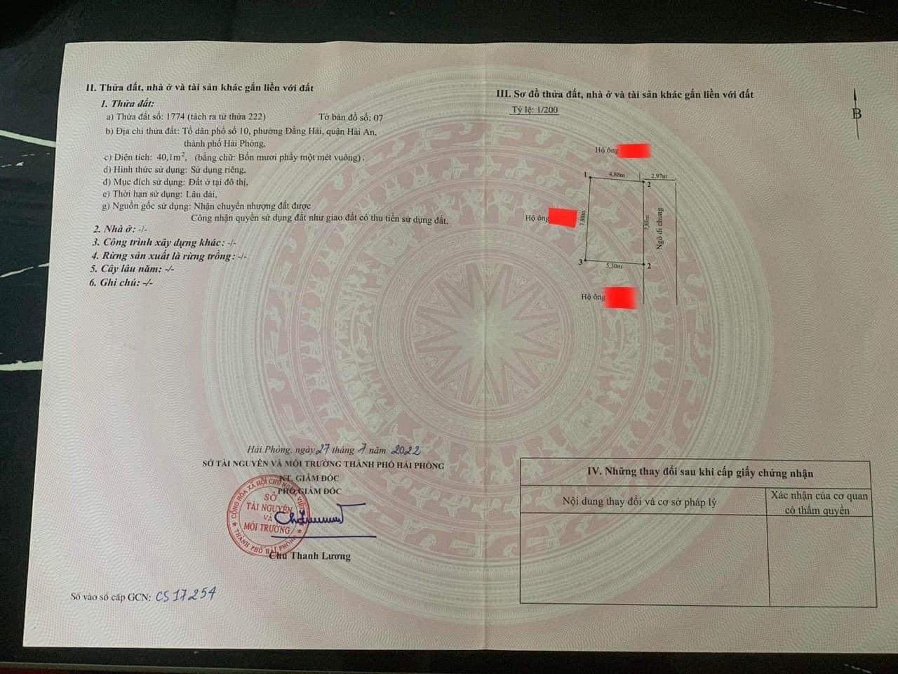 Bán lô đất 40M Đường Tiền Phong Đằng Hải Hải An