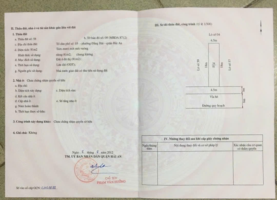 Bán lô đất diện tích 81M ngang 4,5 tái định cư Thiên Đường Hải An