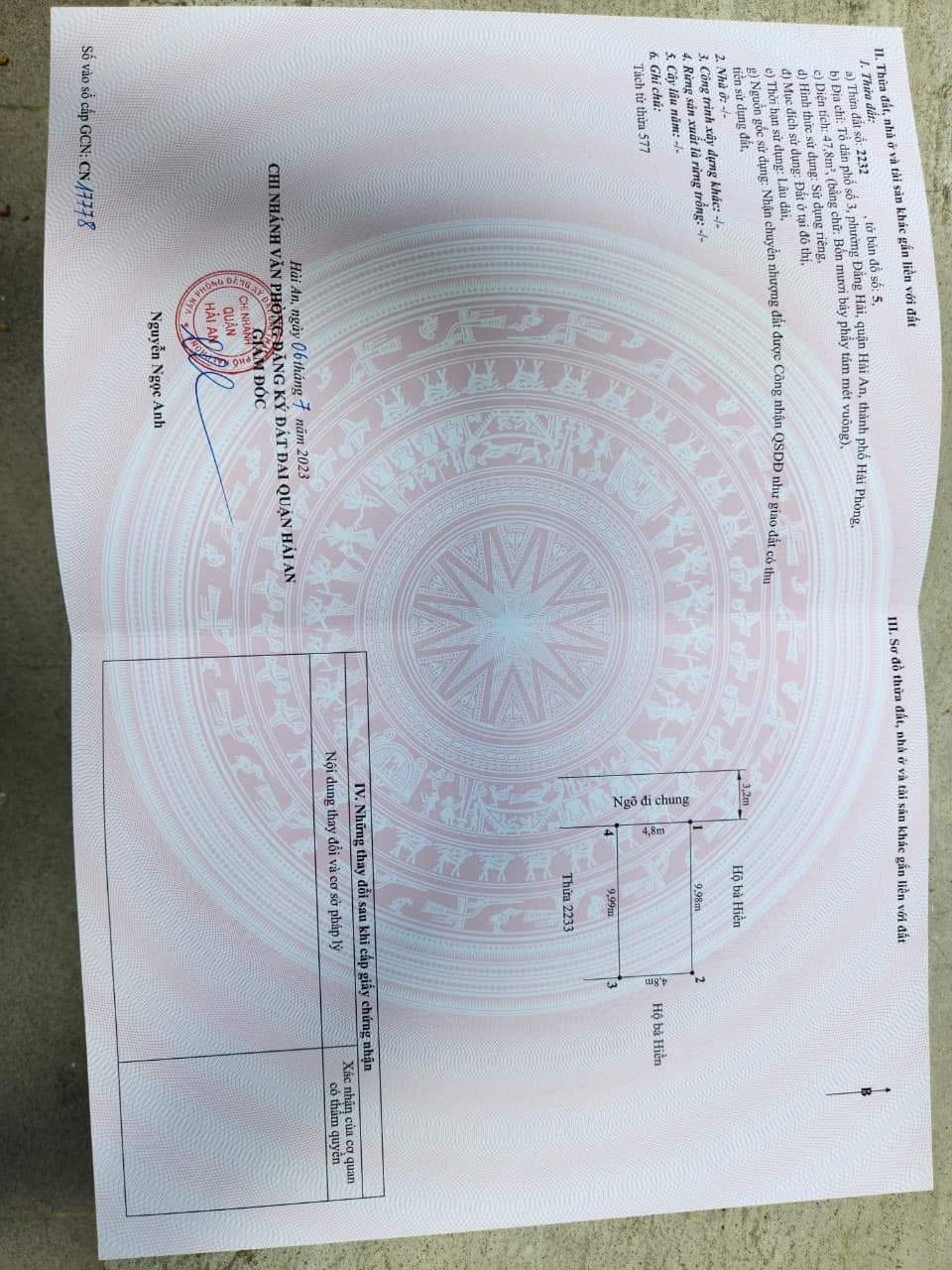 Bán 2 Lô đất diện tích 48.8 và 50M ngang 5 liền kề ngõ Đằng Hải Hải An