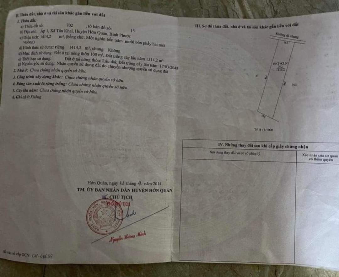 ^...^CHÍNH CHỦ CẦN BÁN LÔ ĐẤT Ở TÂN KHAI - HỚN QUẢN - BÌNH PHƯỚC