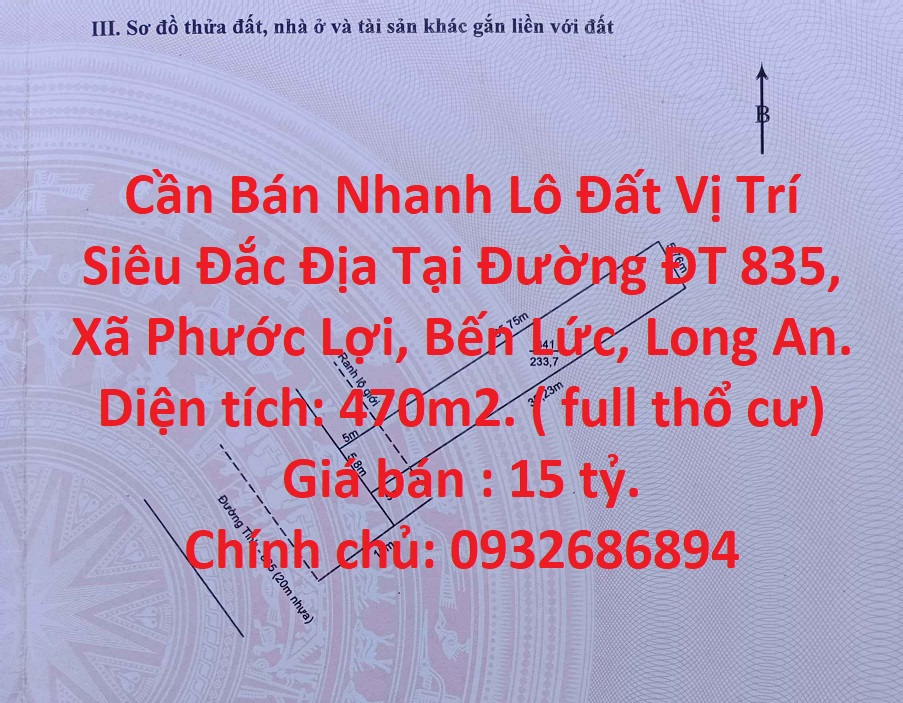 Cần Bán Nhanh Lô Đất Vị Trí Siêu Đắc Địa Tại Huyện Bến Lức, Tỉnh Long An.