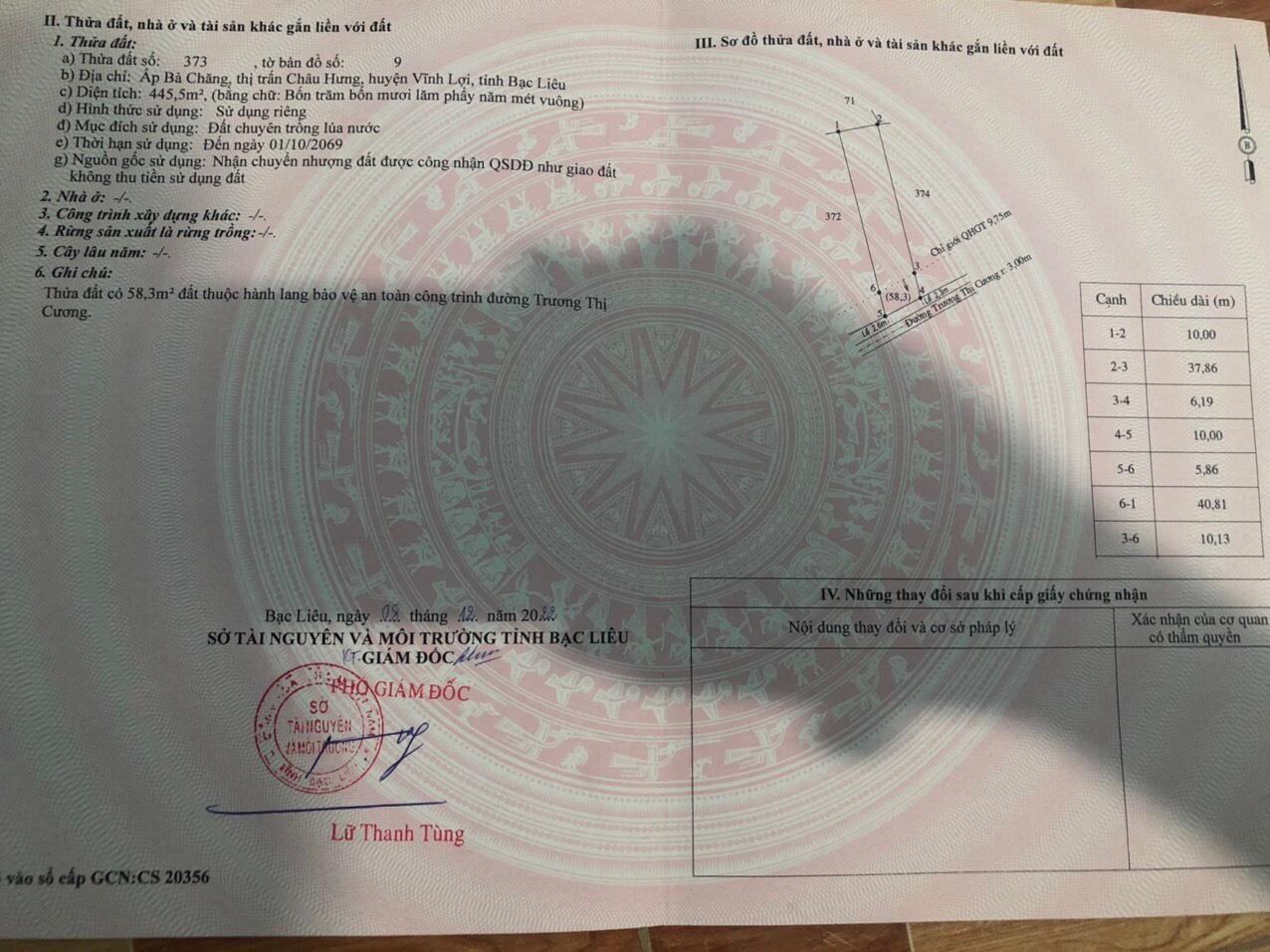 ĐẤT ĐẸP - GIÁ TỐT – Chính Chủ Cần Bán Lô Đất Tại Vĩnh Lợi - Bạc Liêu