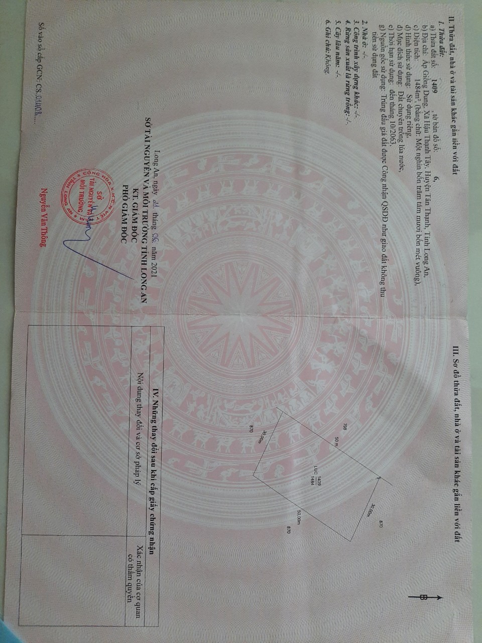 Chính chủ cần bán Lô Đất nông nghiệp 1484m2 Tân Thạnh-Long An.