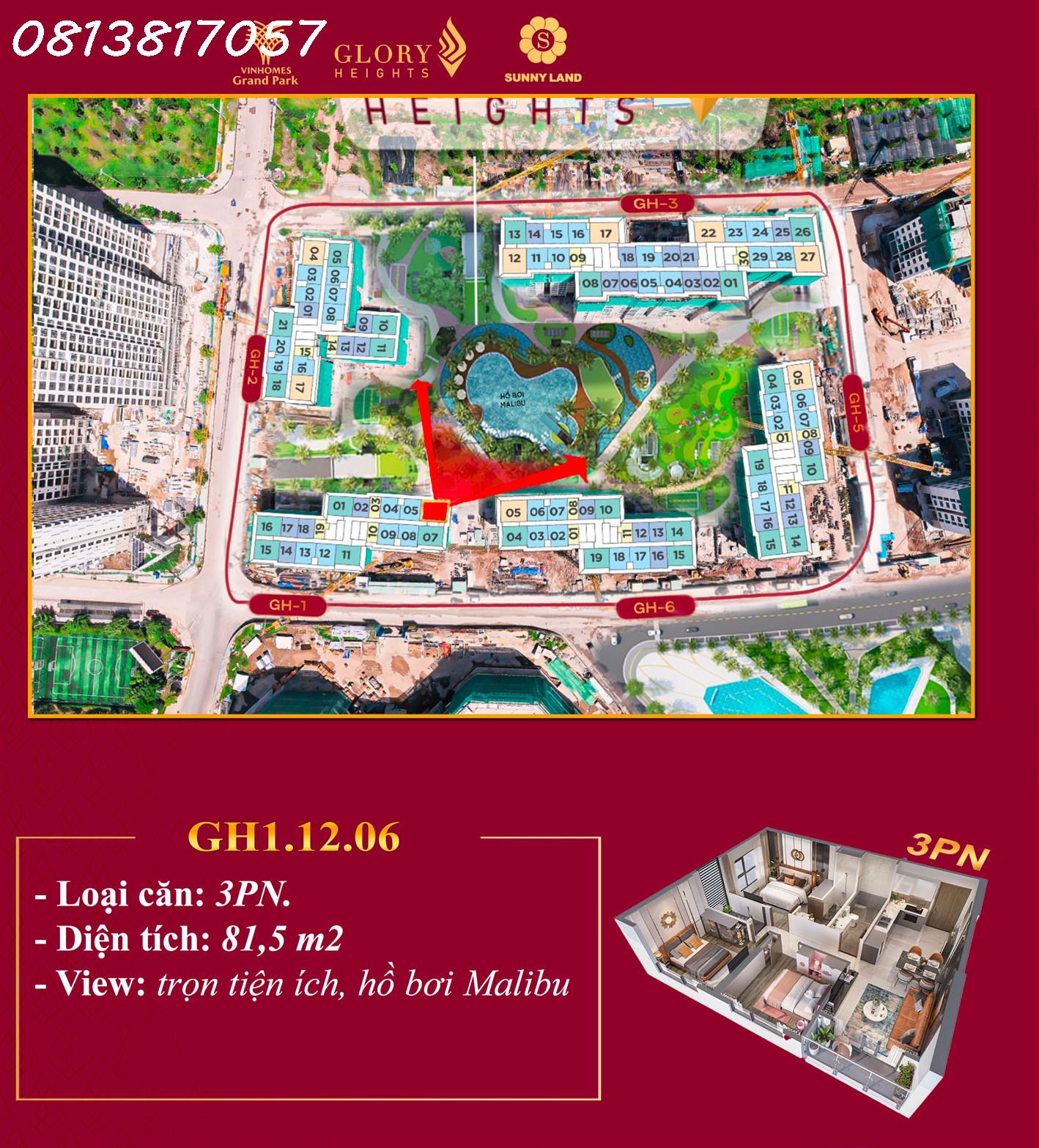 Căn hộ 3PN View đẹp nhất, Giá rẻ nhất Glory Heights, Trả trước 10%, Góp chỉ 1%/ tháng.