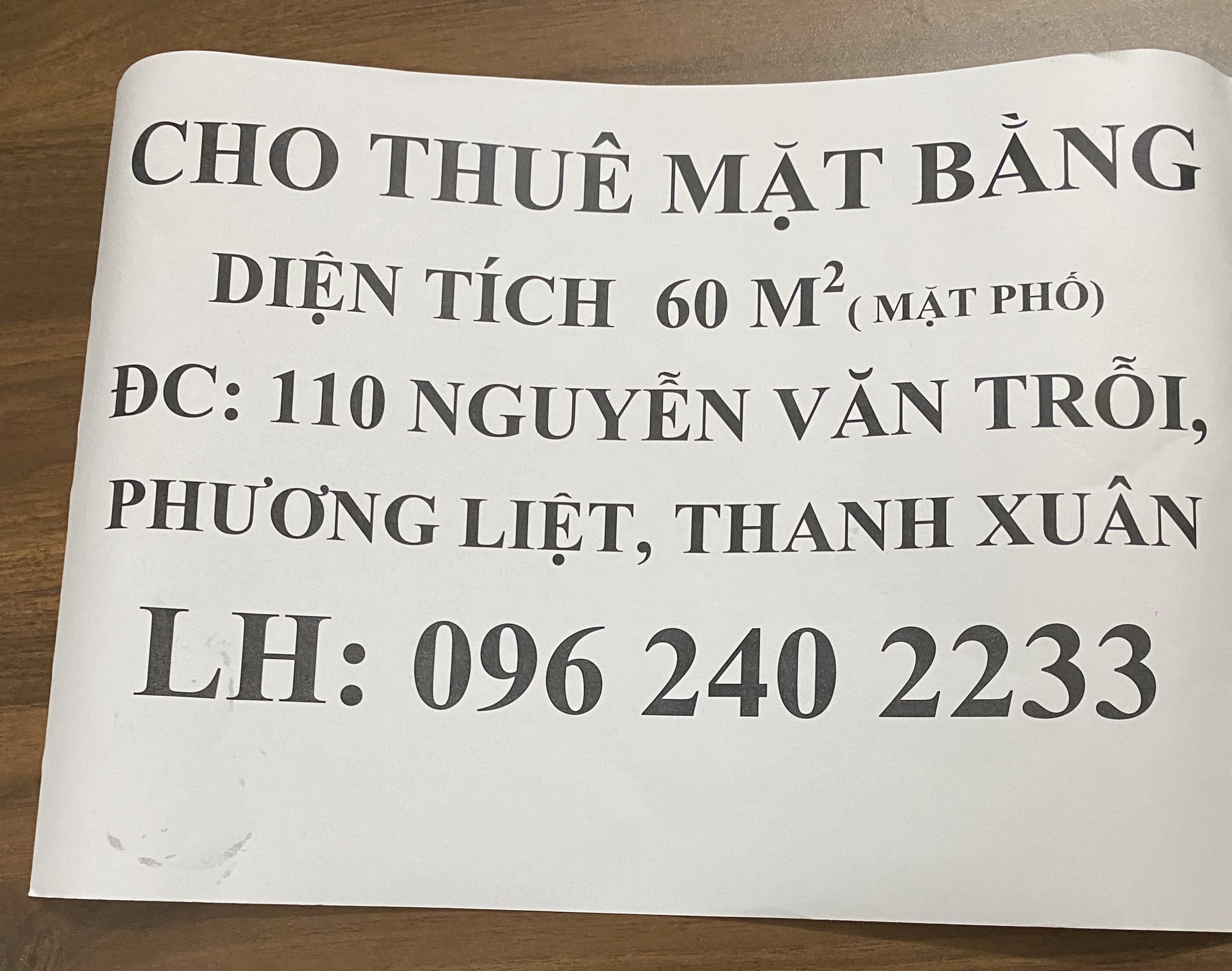 Chính chủ cho thuê nhà mặt phố Nguyễn Văn Trỗi, Thanh Xuân, DT 60m2 Giá 6 tr/th.