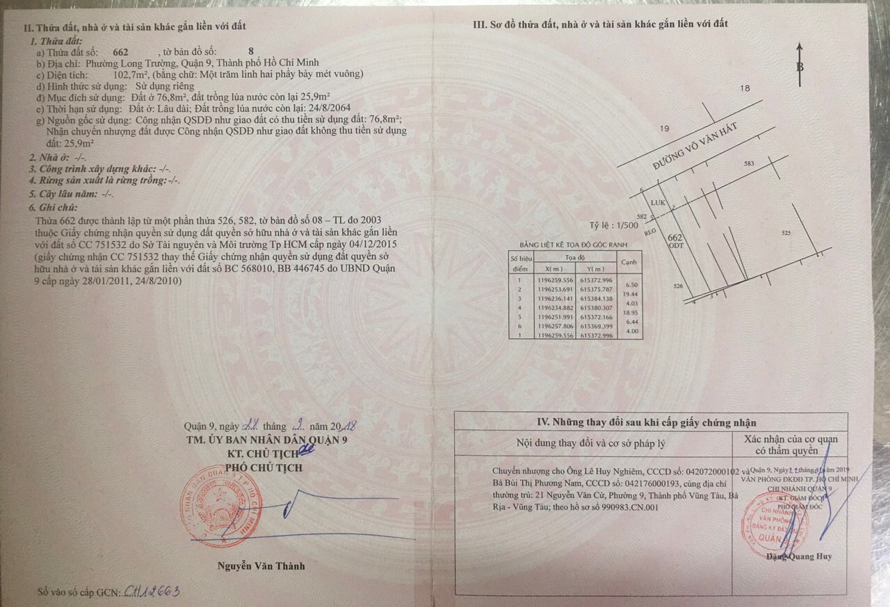Lô đất mặt tiền võ văn hát DT 103m giá tốt vị trí đẹp.