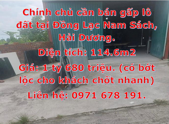 Chính chủ cần bán gấp lô đất tại Đồng Lạc, Nam Sách, Hải Dương.