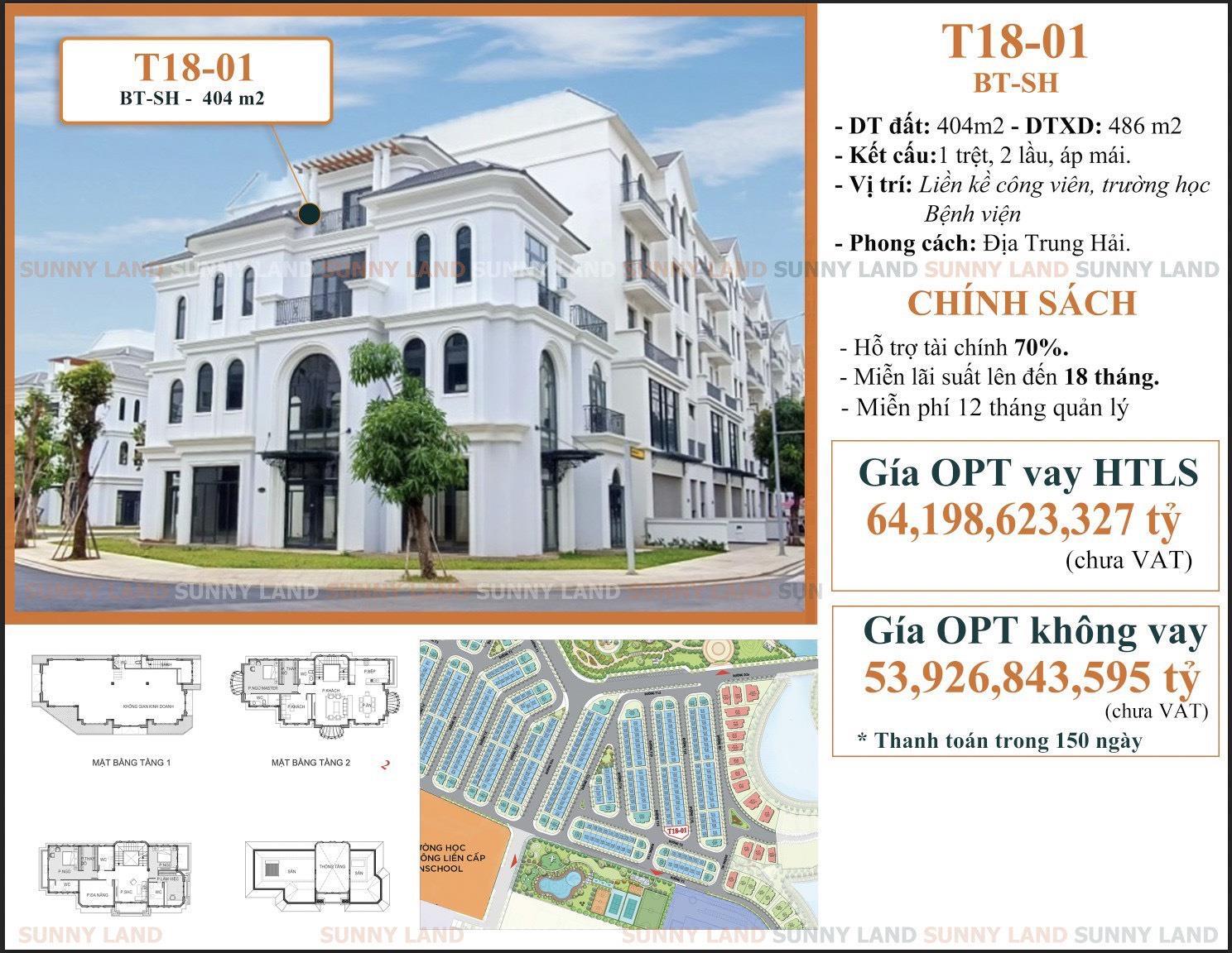Bán Biệt thự - Shophouse Vinhomes, DT 404m2, 4 tầng, 3 mặt tiền Chỉ 53.9 tỷ.
