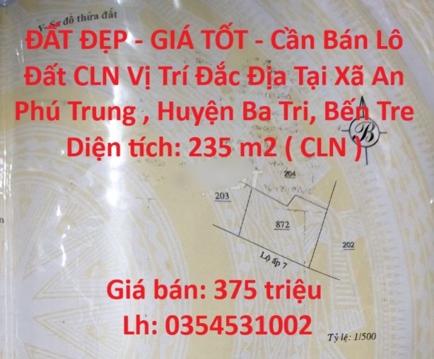 ĐẤT ĐẸP - GIÁ TỐT - Cần Bán Lô Đất CLN Vị Trí Đắc Địa Tại Ba Tri - Bến Tre.