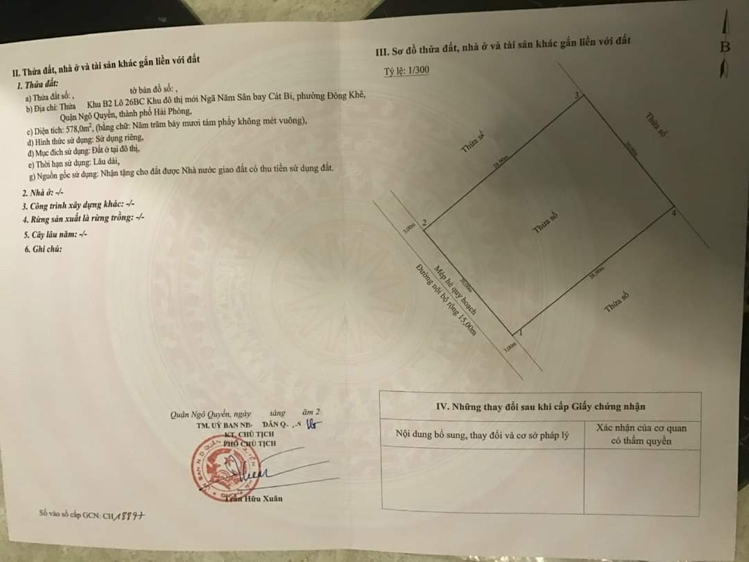 Bán lô đất tuyến 2 Lê Hồng Phong 578 M ngang 20 M.