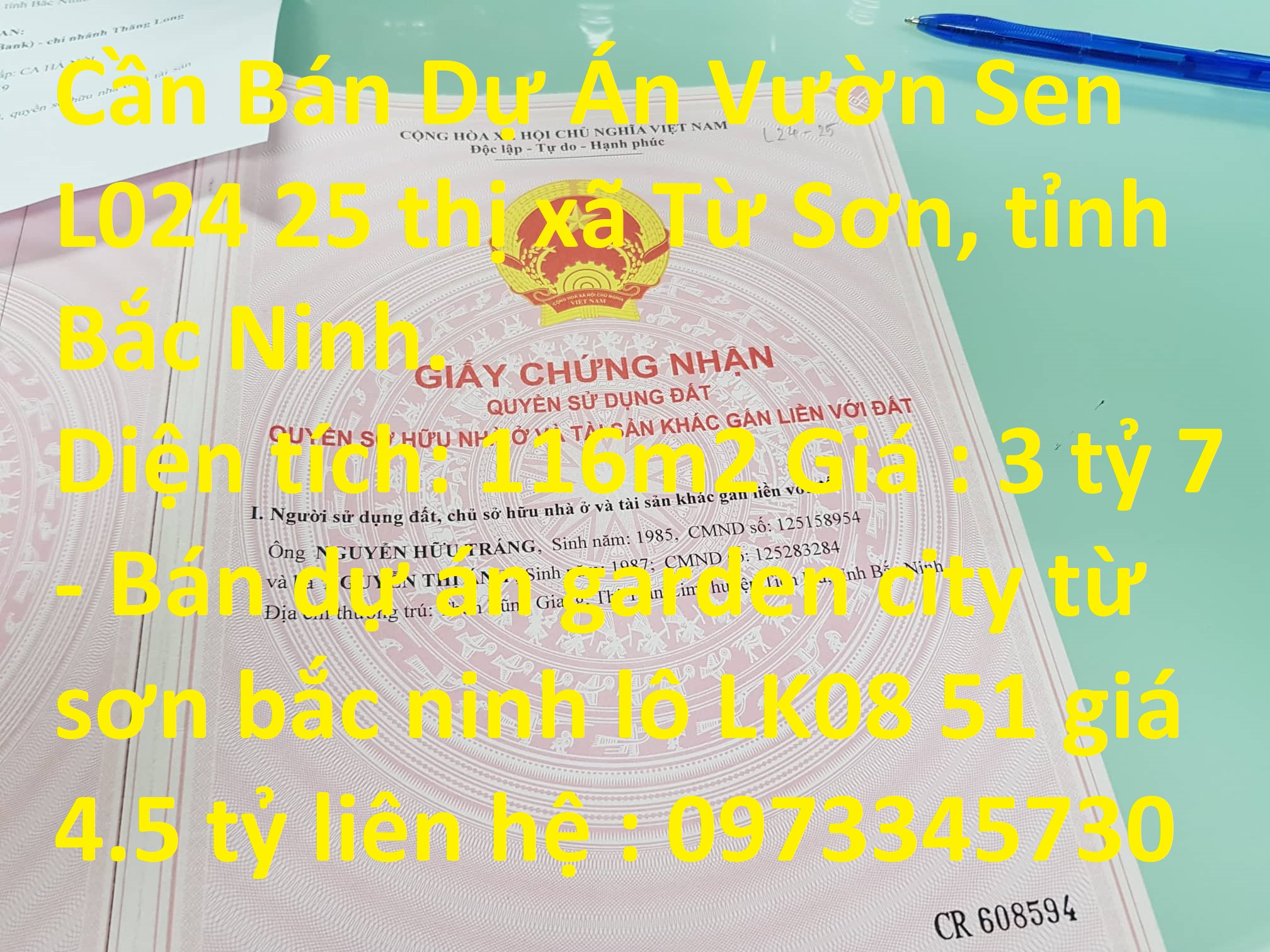 Cần Bán Dự Án Vườn Sen L024 25 thị xã Từ Sơn, tỉnh Bắc Ninh..