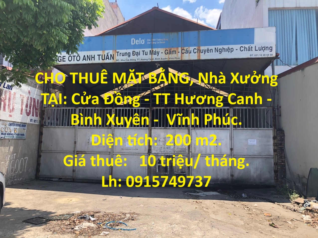 CHO THUÊ MẶT BẰNG, Nhà Xưởng TẠI: Cửa Đồng - TT Hương Canh - Bình Xuyên - Vĩnh Phúc.