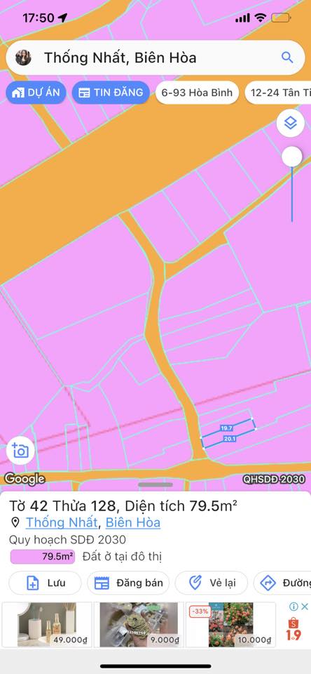 Bán đất đẹp 1 sẹc đường Võ Thị 6 đg 5 mới p. Thống Nhất Biên Hòa sổ riêng thổ cư đường 2 xe hơi né nhau.