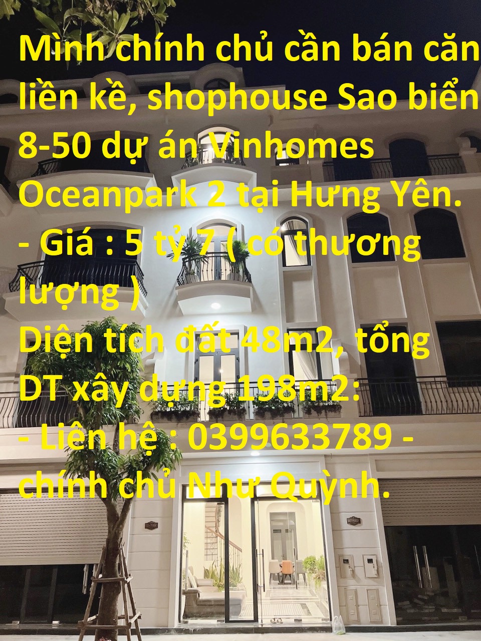 Mình chính chủ cần bán căn liền kề, shophouse Sao biển 8-50 dự án Vinhomes Oceanpark 2 tại Hưng Yên..