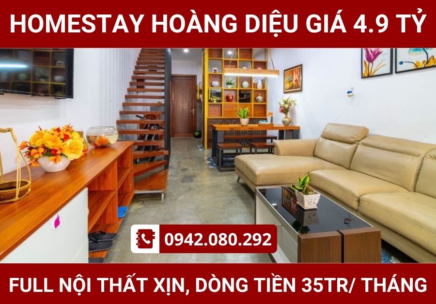 Cần bán Homestay Hoàng Diệu - Dòng tiền khủng 35-40tr/tháng - Gía 4 tỷ 9.