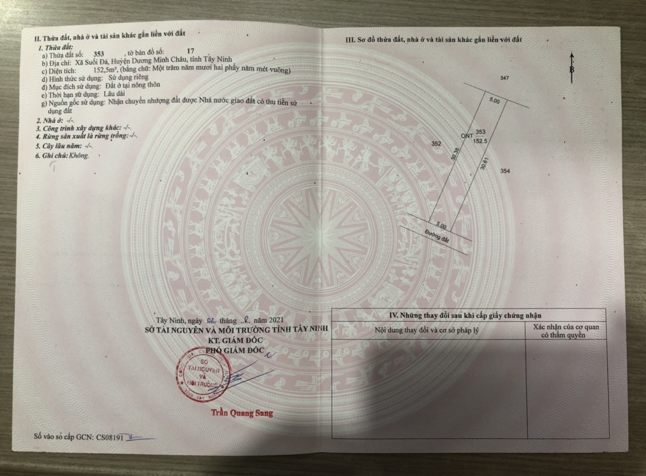 Bán đất xã suối đá huyện Dương Minh Châu tỉnh Tây Ninh.