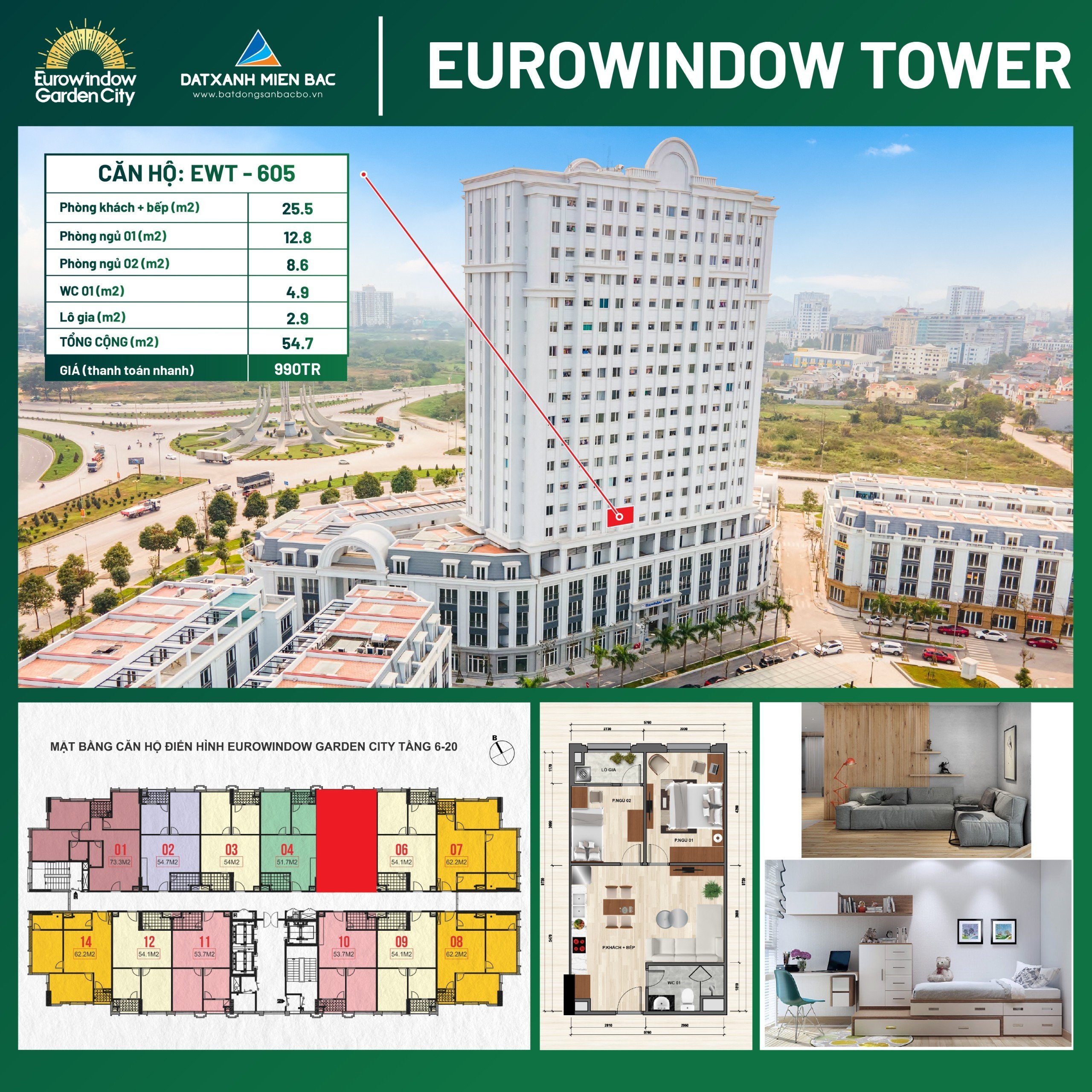 Bán căn hộ 2 Phòng ngủ chung cư Eurowindow Thanh hoá, 9xx triệu.