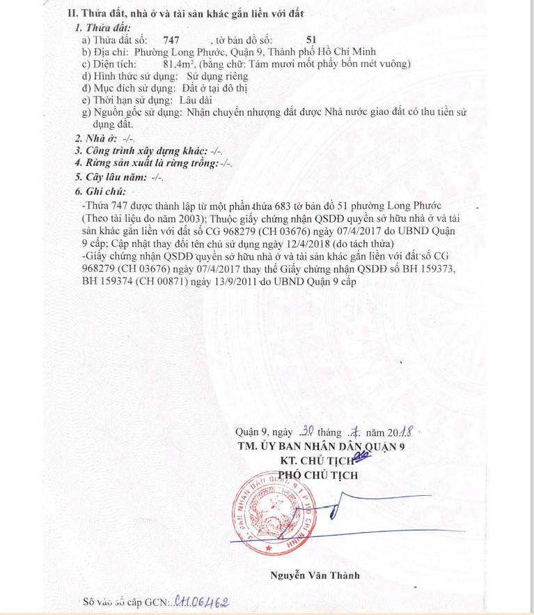 Bán đất đường 8 Long Phước 2.75 tỷ DT 81m.