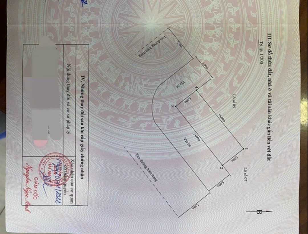 Bán lô đất 70M 2 mặt đường TDC phúc lộc Lê Hồng Phong Hải An.
