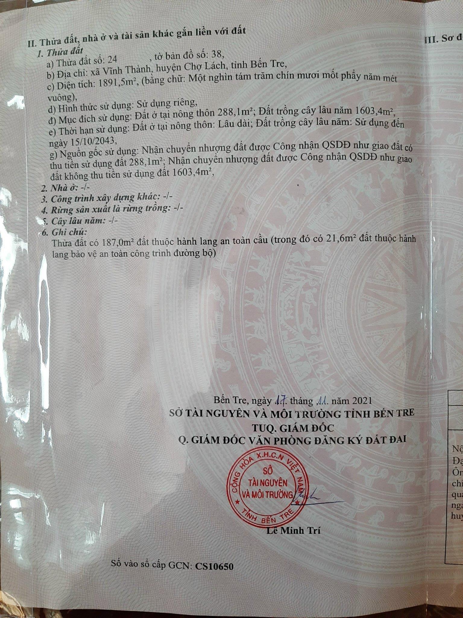 ĐẤT ĐẸP - GIÁ TỐT - Chính Chủ Cần Bán Nhanh Lô Đất Tại Vĩnh Thành, Chợ Lách, Bến Tre.