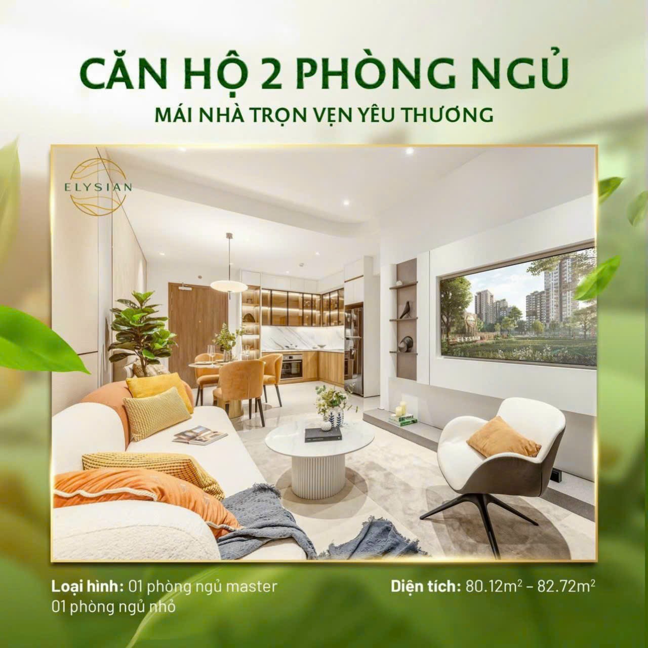 Căn hộ 2 phòng ngủ - Mái nhà trọn vẹn yêu thương.