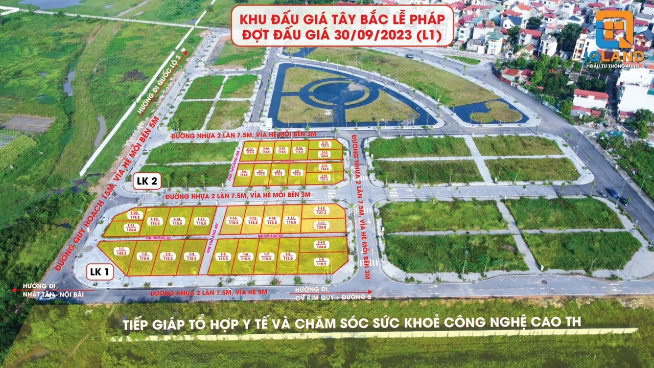 Em bán lô 115.50M2, LK1-6 vừa trúng đấu giá khu Lễ Pháp, Xã Tiên Dương, Đông Anh, Hà Nội..