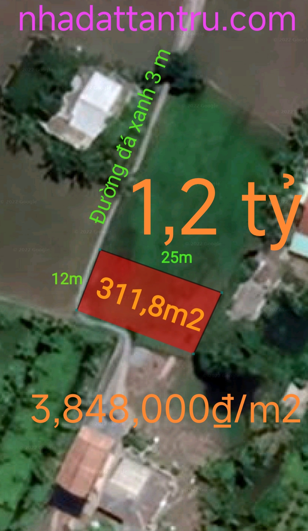 Bán lô đất thổ Tân Trụ đường đá xanh 3m giá 1,2 tỷ.