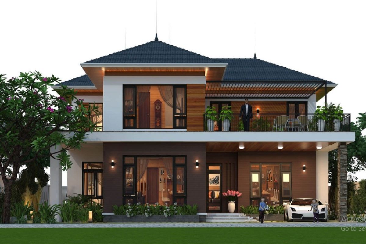 Biệt thự nhà vườn 2 tầng thường được xây dựng trên các khu đất rộng và có không gian xanh gần gũi với thiên nhiên