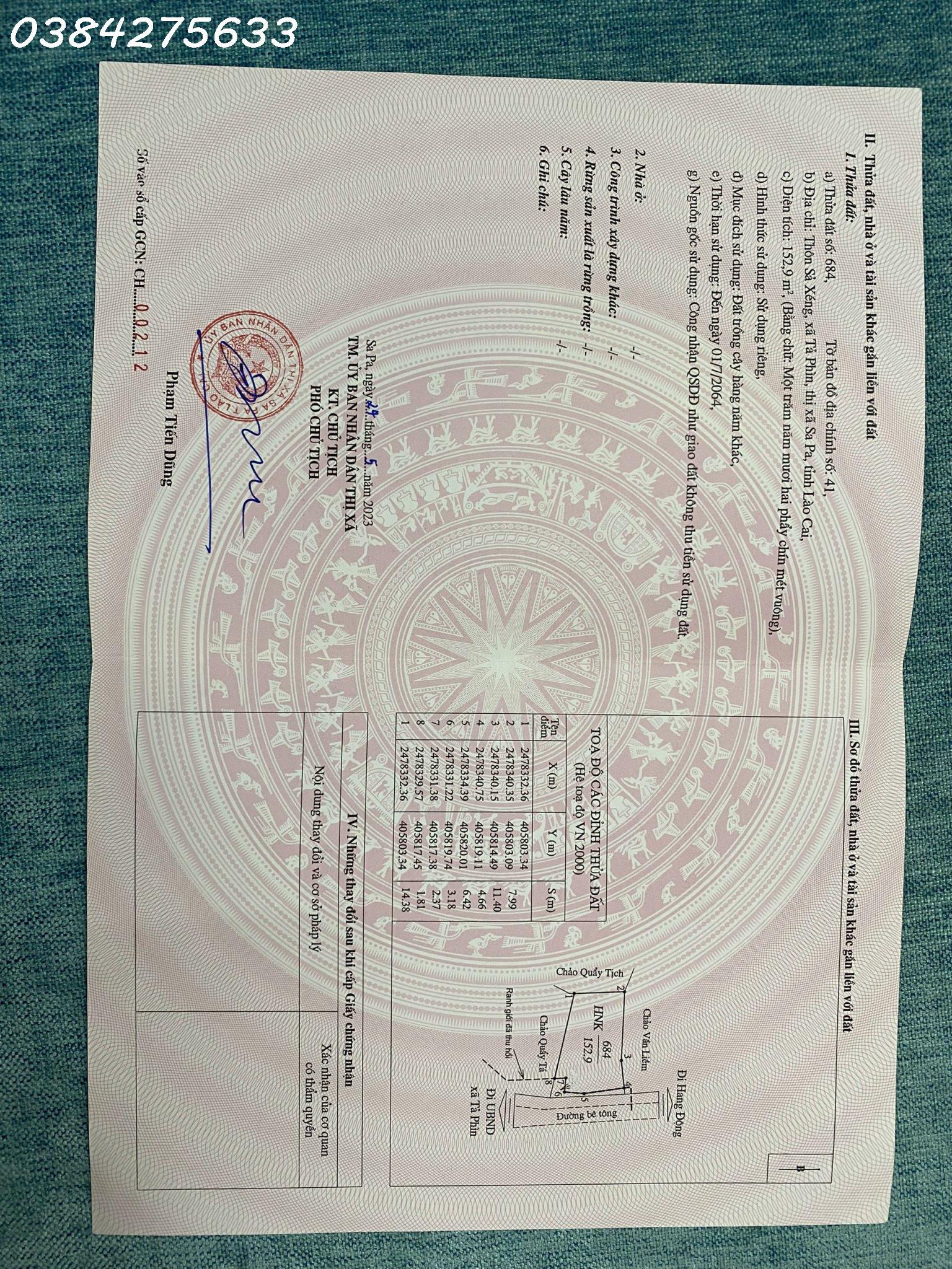 Chính chủ cần bán gấp lô đất gần trung tâm SAPA giá rẻ.