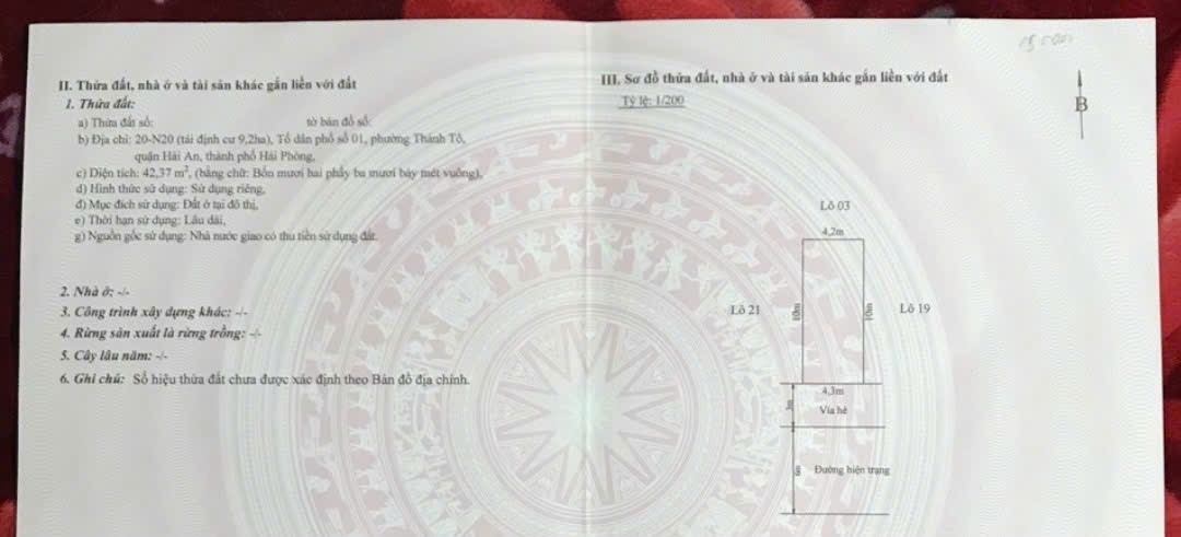 Bán lô đất 43M tái định cư 9,2 ha Cát Bi Hải An.