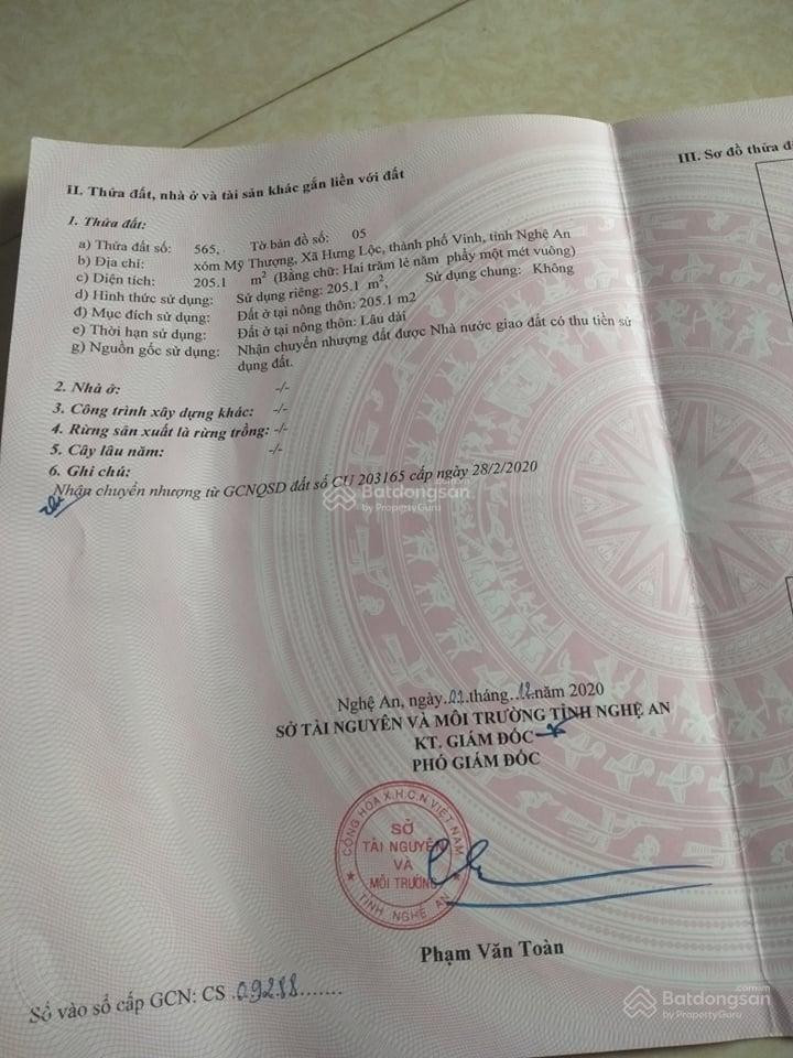 CHÍNH CHỦ CẦN BÁN ĐẤT KHU TÁI ĐỊNH CƯ XÃ HƯNG LỘC, TP VINH, TỈNH NGHỆ AN.