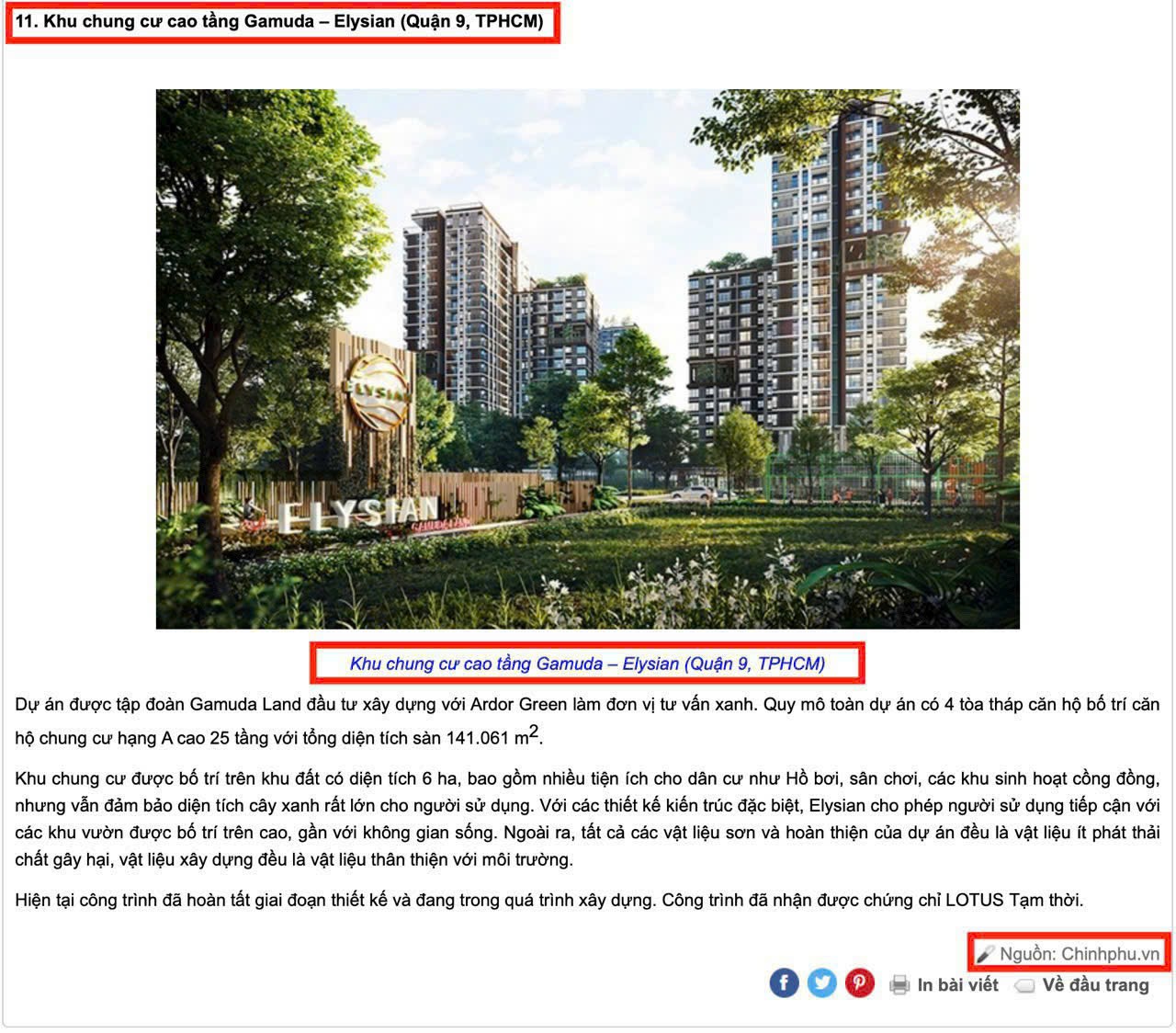 Ở Việt Nam chỉ 11 công trình được cấp chứng chỉ Lotus Trong đó Elysian.