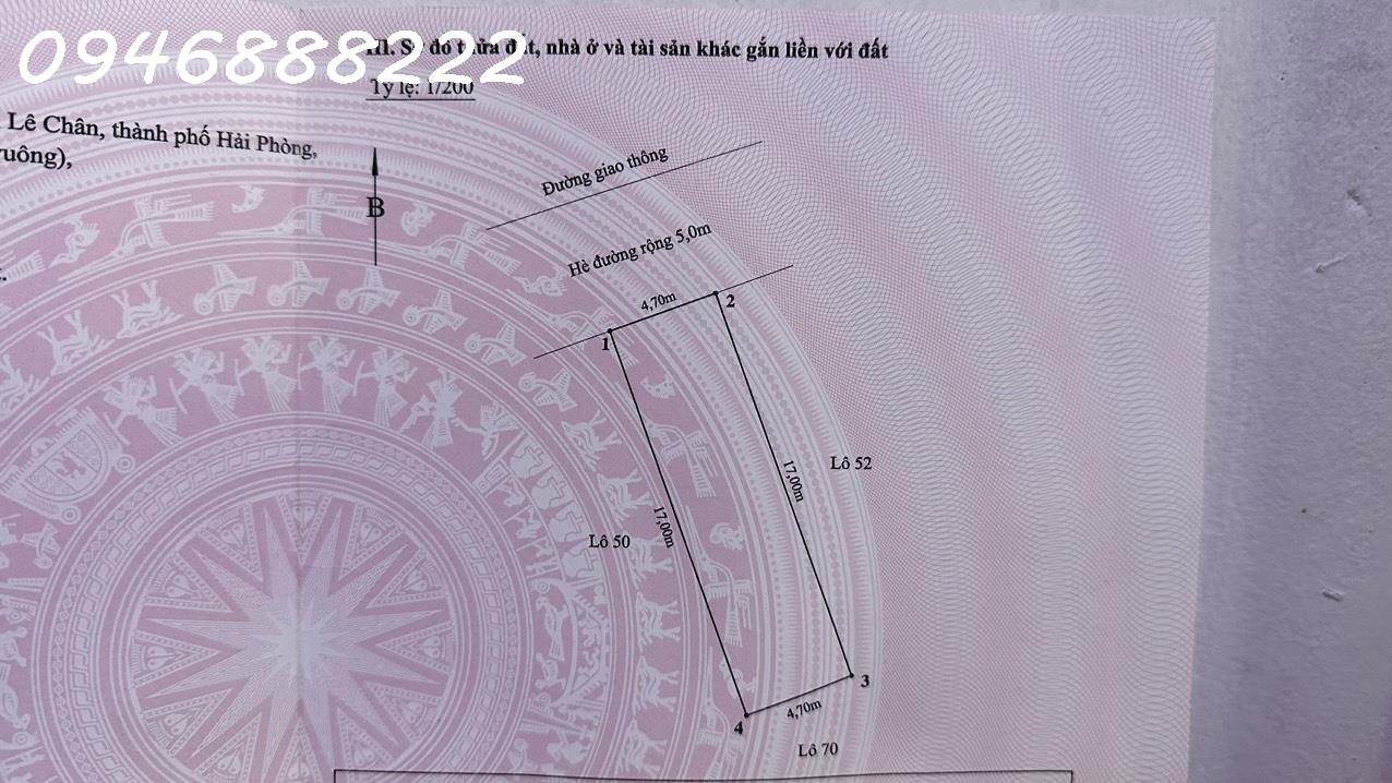 Lô đất mặt đường 24m Tái định cư HỒ SEN , Vĩnh Niệm , Lê Chân , Diện tích 70m2 - giá 4 ty800 tr.