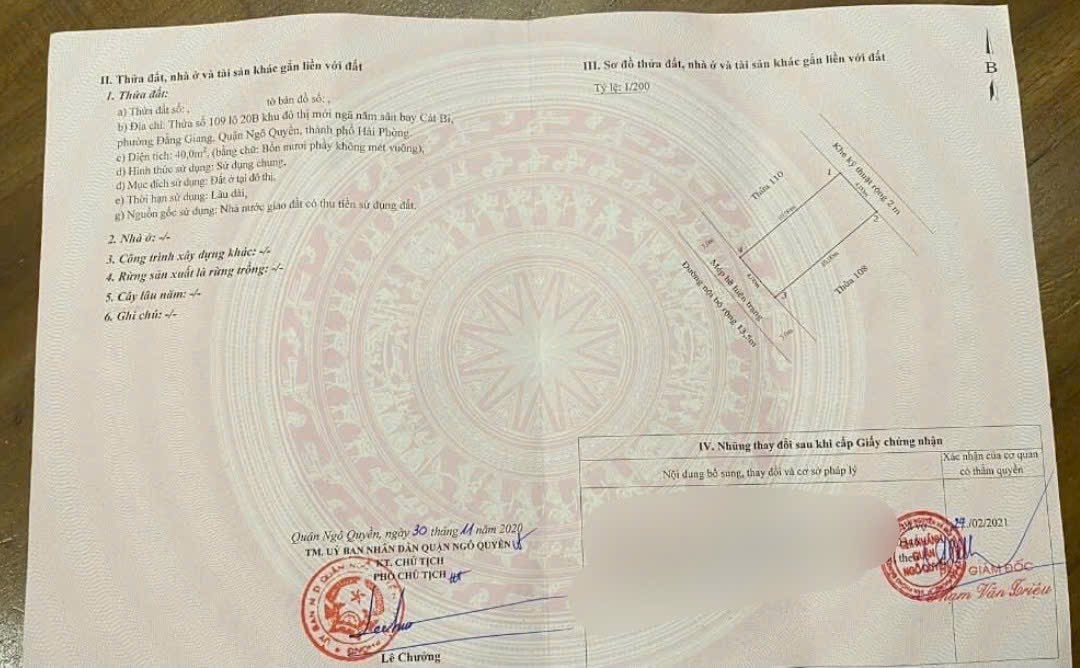 Bán lô đất 40M TDC Lô 20 đường Lê Hồng Phong Ngô Quyền Hải Phòng.