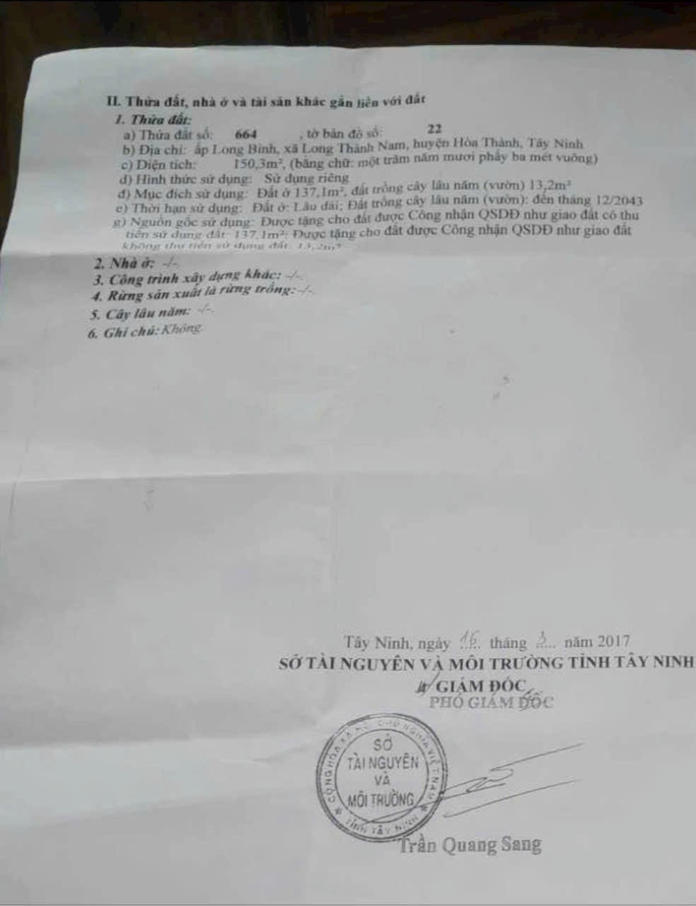 Bán đất Tây Ninh thị xã Hòa Thành tại đường 24 Phạm Hùng (150m2) 970 triệu