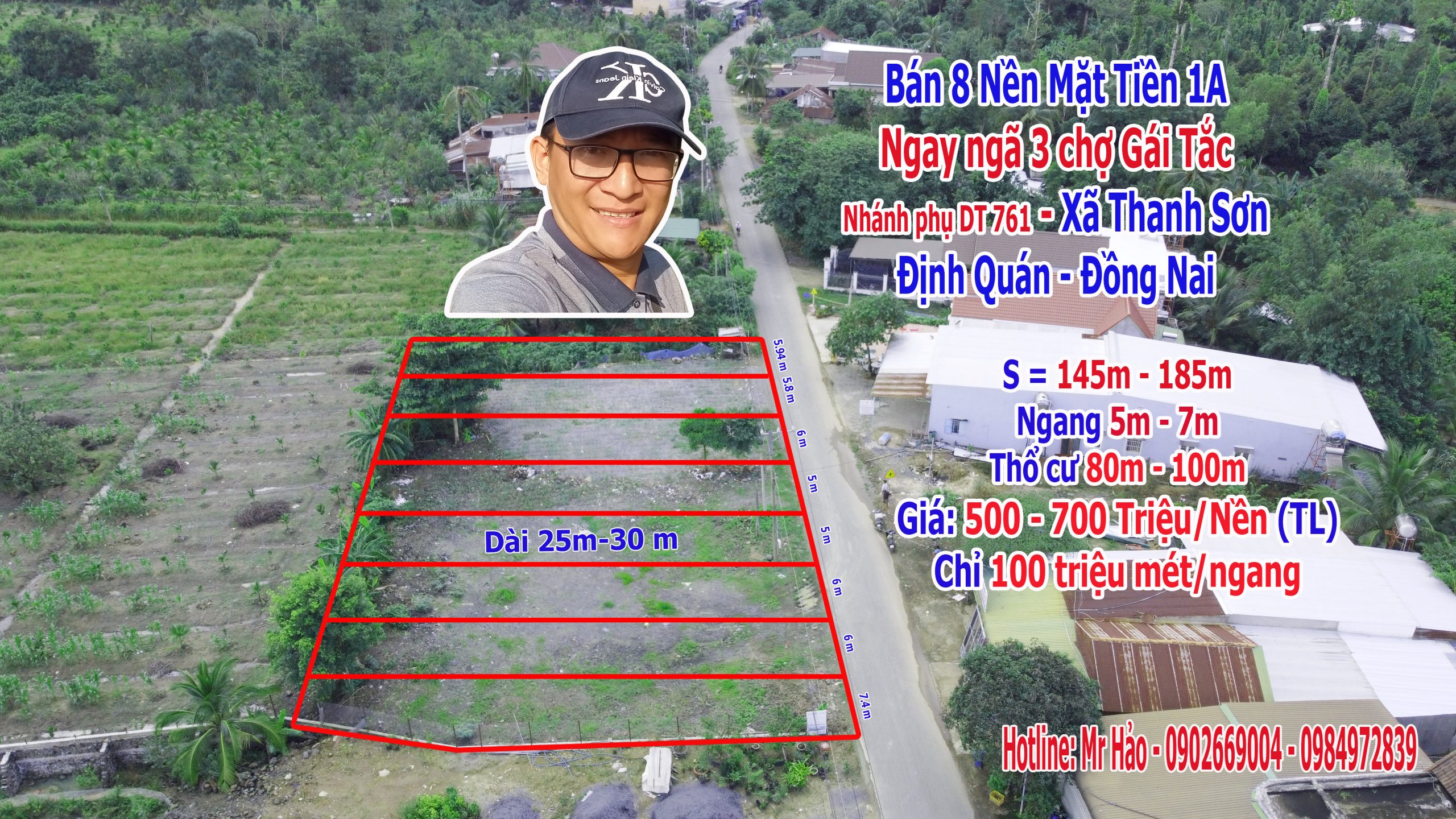 Bán sỉ 8 LÔ ĐẤT NỀN MẶT TIỀN ĐƯỜNG LỚN 1A - Thanh Sơn - Định Quán - Đồng Nai