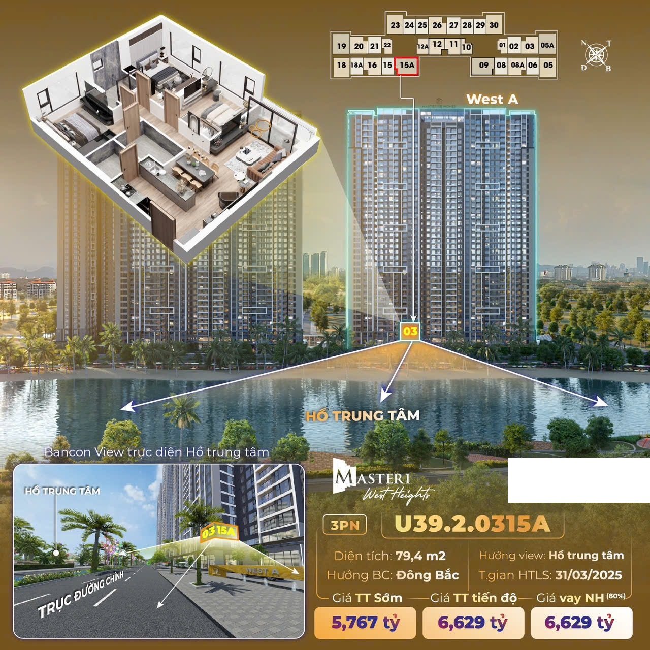 Cần bán căn 3PN chỉ từ 5.7x tỷ HTLS 0% 21 tháng htro vay 80% hướng mát