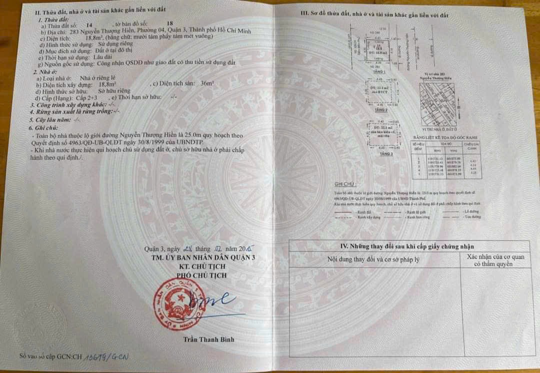 Bán nhà mặt tiền 283 Nguyễn Thượng Hiền p 4 quận 3 kết cấu 4 tầng