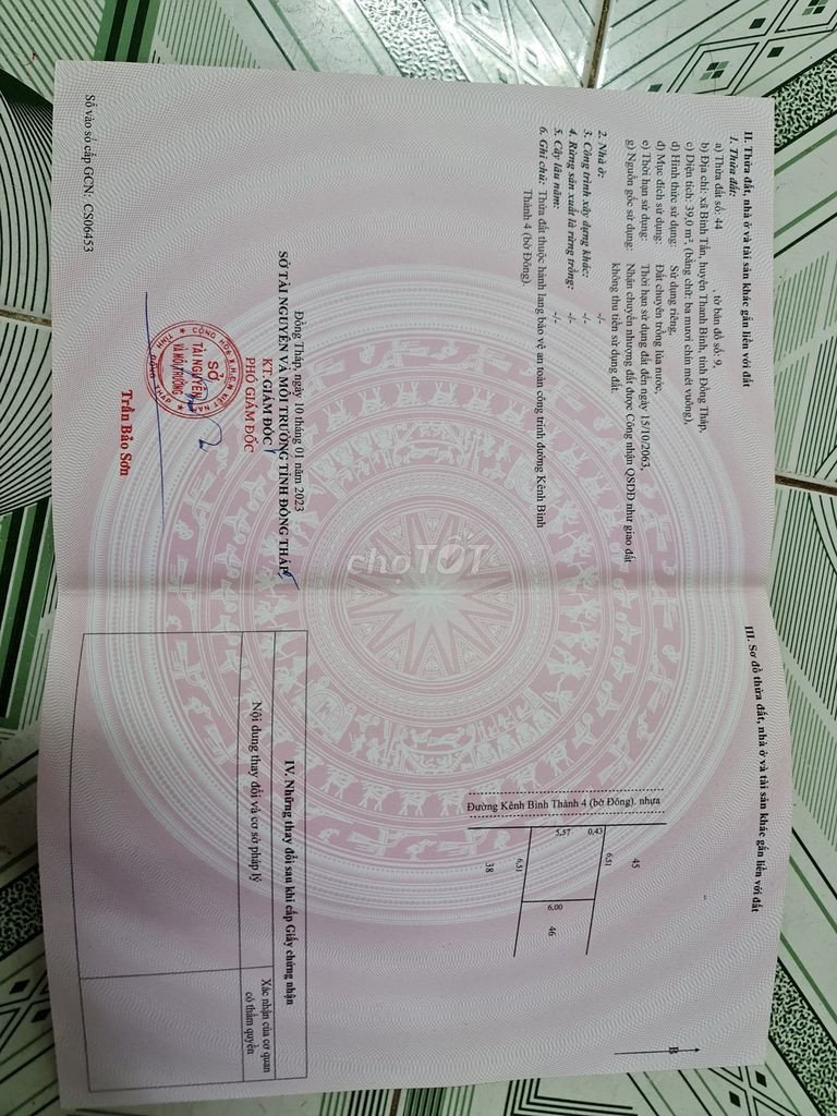 CHÍNH CHỦ BÁN GẤP LÔ ĐẤT Thổ Cư Tại Bình Tấn, Thanh Bình, Đồng Tháp