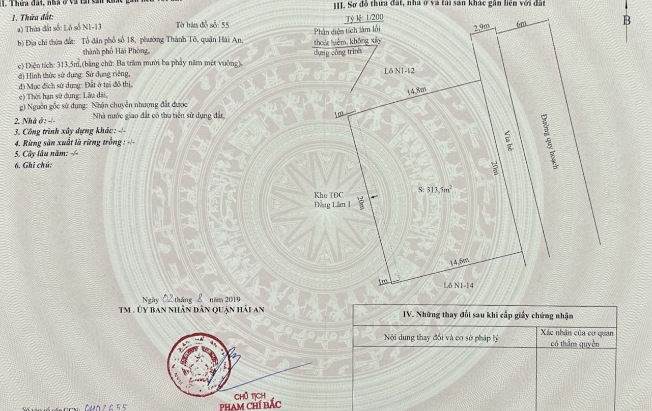 Bán lô đất biệt thự diện tích 313M ngang 20M Thành Tô Cát Bi Hải An