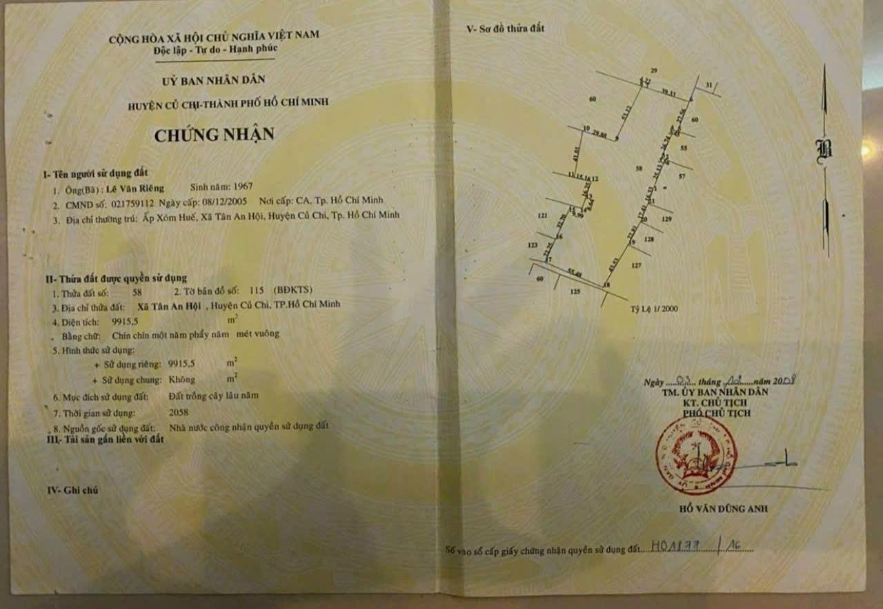 Bán đất khu vực xã Tân An Hội huyện Củ Chi TP.HCM